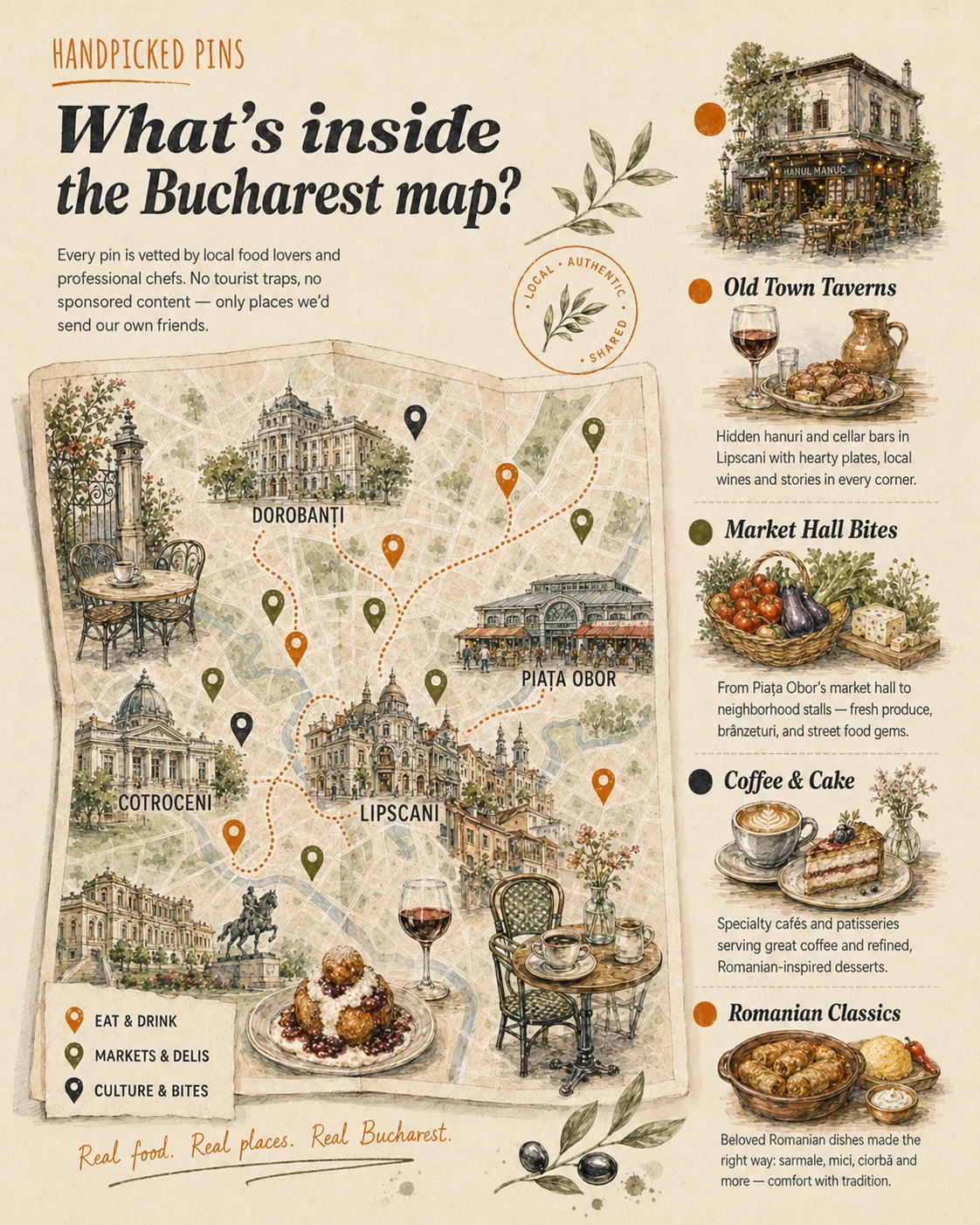 Handpicked food map preview of Bucharest