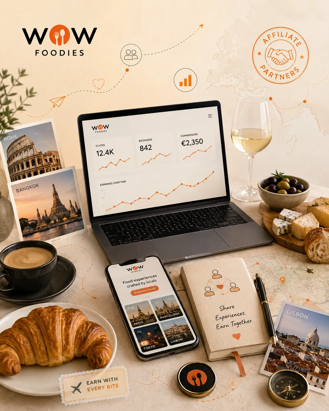 Food and travel creator partnership moodboard for Wow Foodies